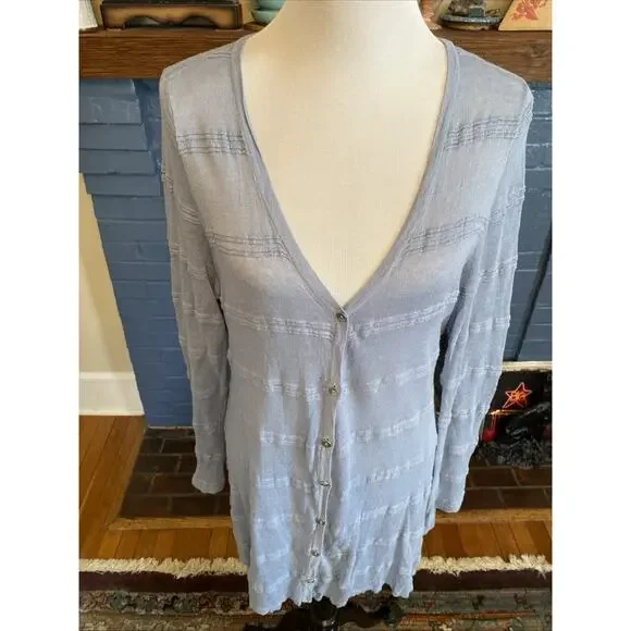 Soft Surroundings XL LINEN Vicose Gauze Cardigan Duster Light Blue Button Up - Picture 6 of 13